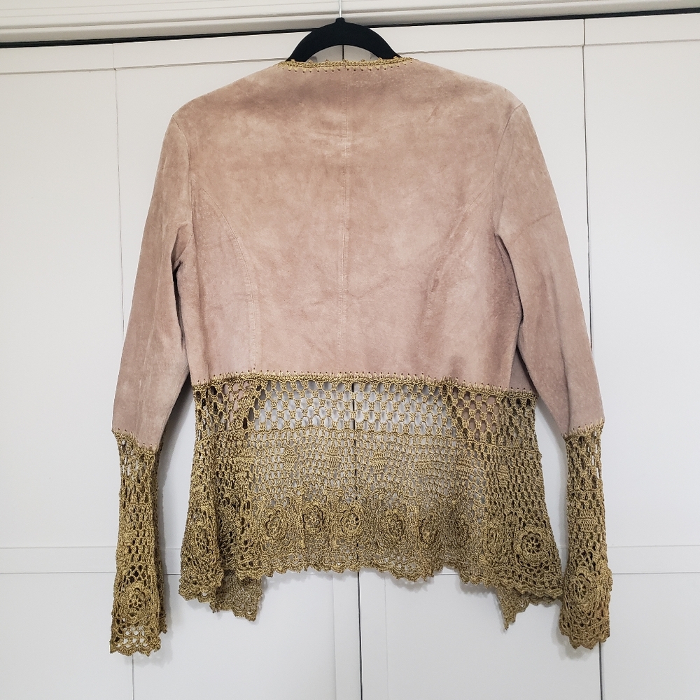 SOLD Mertillo leather and crochet jacket brown and gold size large - Picture 8 of 11